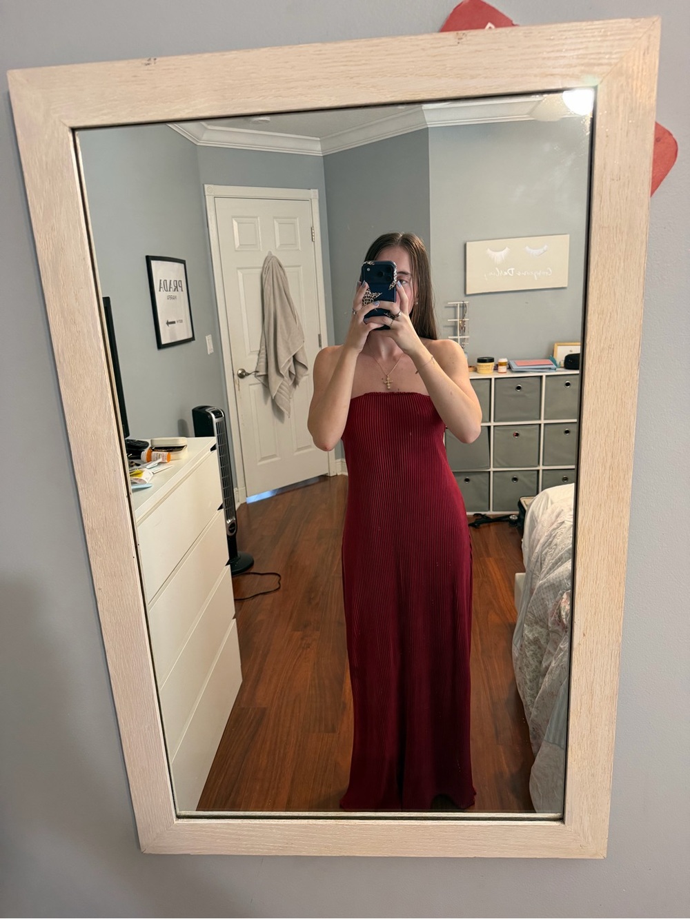 Strapless Ribbed Maxi Dress in Burgundy - Women